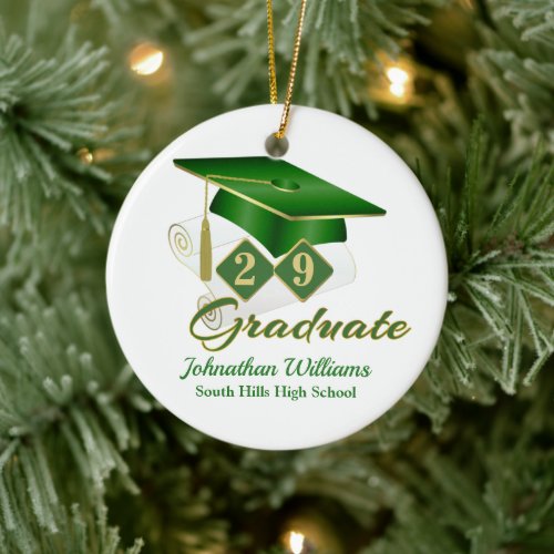 Classic Green and Gold Graduate Ceramic Ornament