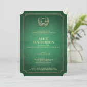 Classic Green and Gold Law School Graduation Invitation (Standing Front)