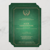 Classic Green and Gold Law School Graduation Invitation (Front/Back)