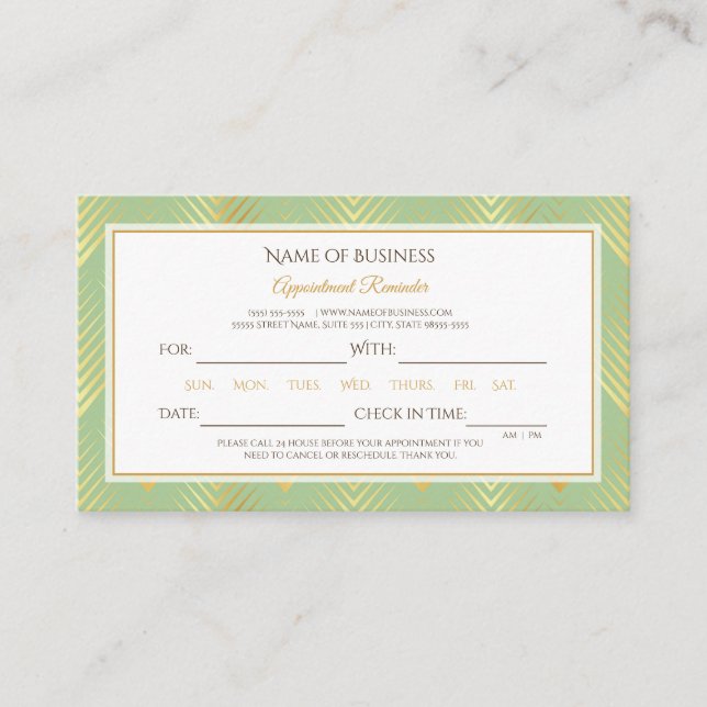 Classic Green and Gold Pattern Appointment Card (Front)