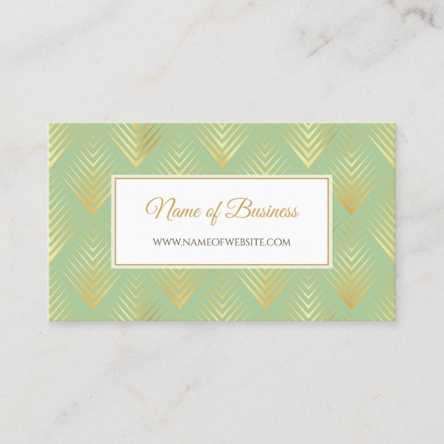 Classic Green and Gold Pattern With Business Name Business Card (Front)