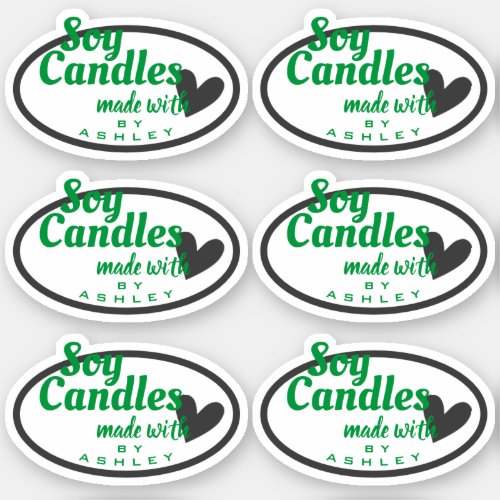Classic Green and Gray Heart on White Soy Candles Sticker