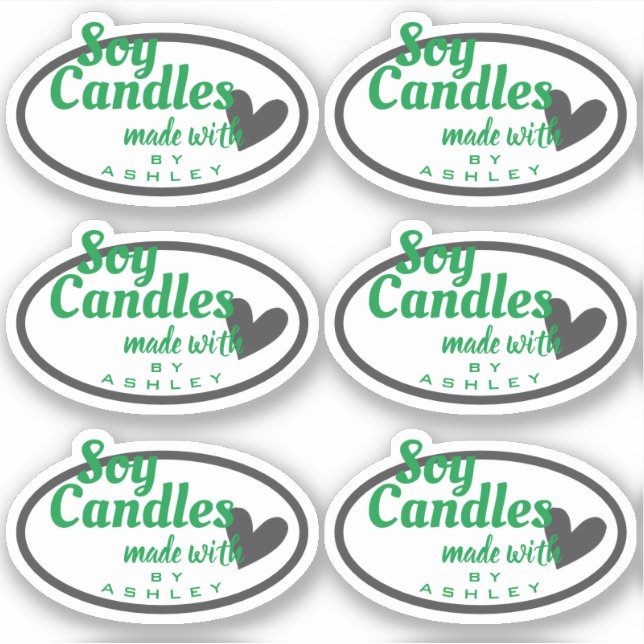 Classic Green and Gray Heart on White Soy Candles Sticker (Front)