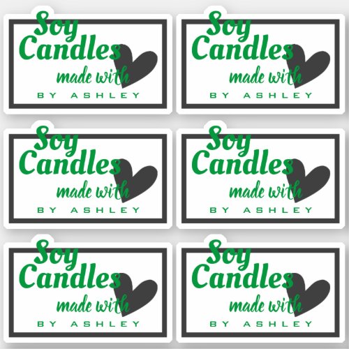 Classic Green and Gray Heart on White Soy Candles Sticker