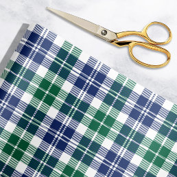 Classic Green and Navy Blue Tartan Plaid Holiday Wrapping Paper