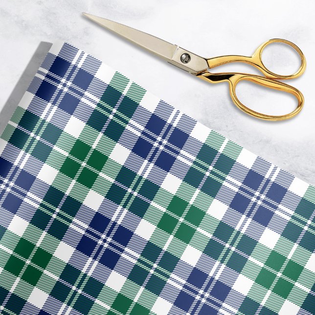 Classic Green and Navy Blue Tartan Plaid Holiday Wrapping Paper (Creator Uploaded)