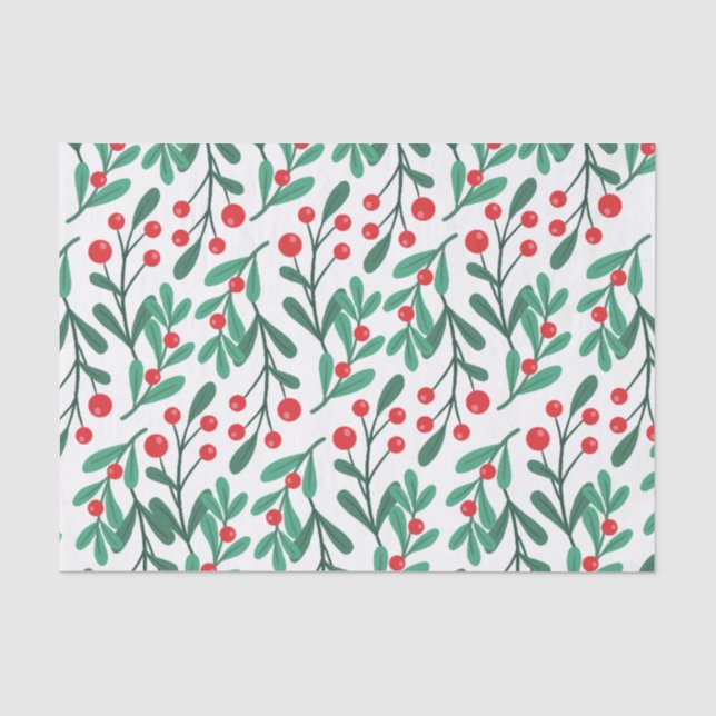 Classic Green and Red Christmas Floral Tissue  Tissue Paper (Front)