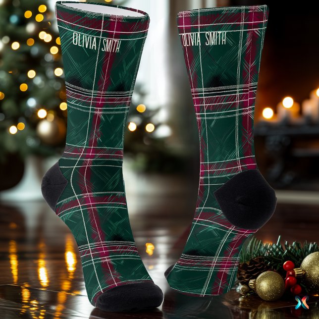 Classic Green and Red Christmas Plaid Custom Socks (Creator Uploaded)