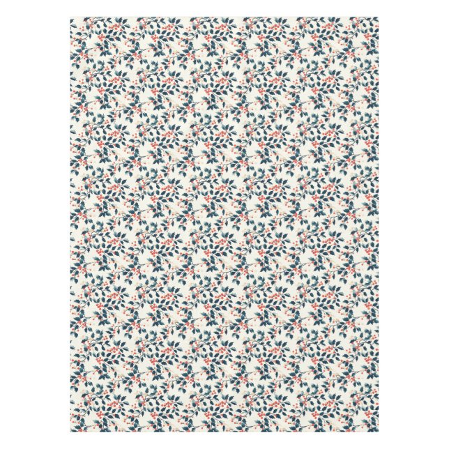 Classic Green and Red Holly and Berries Christmas Tablecloth (Front)