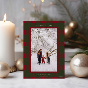 Classic Green and Red Plaid Merry Christmas photo Holiday Card