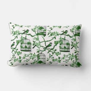 Classic Green and White Chinoiserie Birdcage Lumbar Pillow