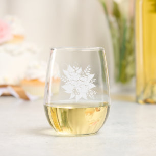 Classic Green and White Diagonal Stripe Popcorn Bo Stemless Wine Glass