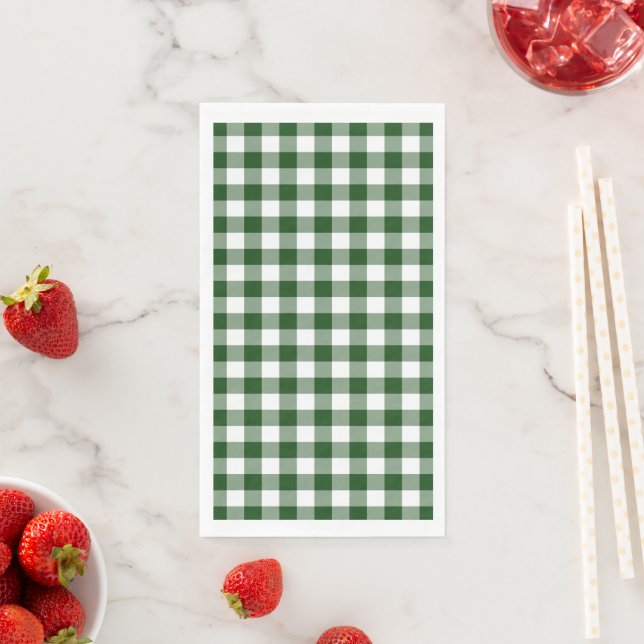 Classic Green and White Gingham Check Paper Guest Towels (Insitu)