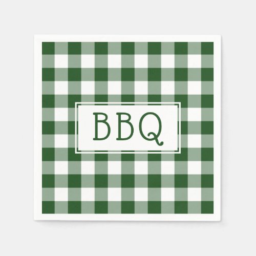 Classic Green and White Gingham Pattern BBQ Party Napkins