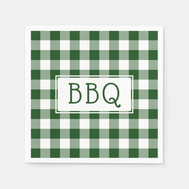Classic Green and White Gingham Pattern BBQ Party Napkins (Front)