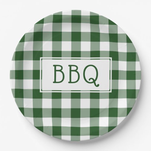 Classic Green and White Gingham Pattern BBQ Party Paper Plates