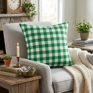 Classic Green And White Gingham Plaid Throw Pillow