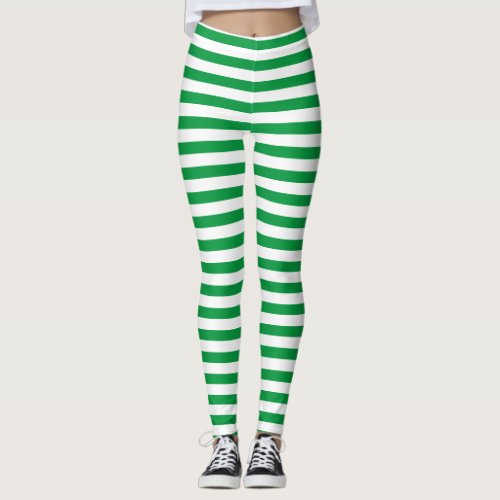 Classic Green and White Striped  Leggings