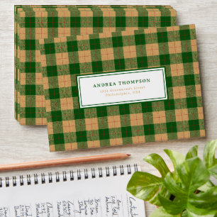 Classic Green and Yellow Gold Plaid Christmas Envelope