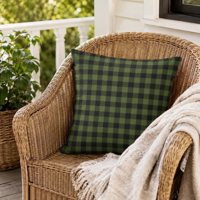 Classic Green Black Buffalo Check Plaid Pattern Outdoor Pillow (Creator Uploaded)