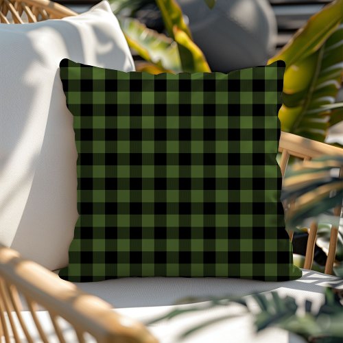 Classic Green Black Buffalo Check Plaid Pattern Outdoor Pillow