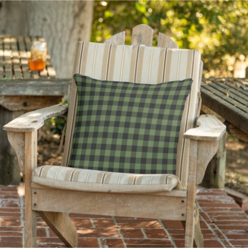 Classic Green Black Buffalo Check Plaid Pattern Outdoor Pillow