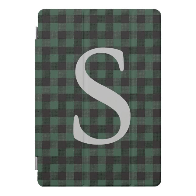 Classic Green Black Buffalo Tartan Plaid Monogram iPad Pro Cover (Front)
