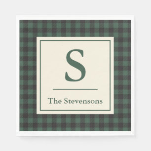 Classic Green Black Buffalo Tartan Plaid Monogram Napkins