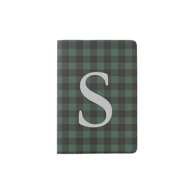 Classic Green Black Buffalo Tartan Plaid Monogram Passport Holder (Front)