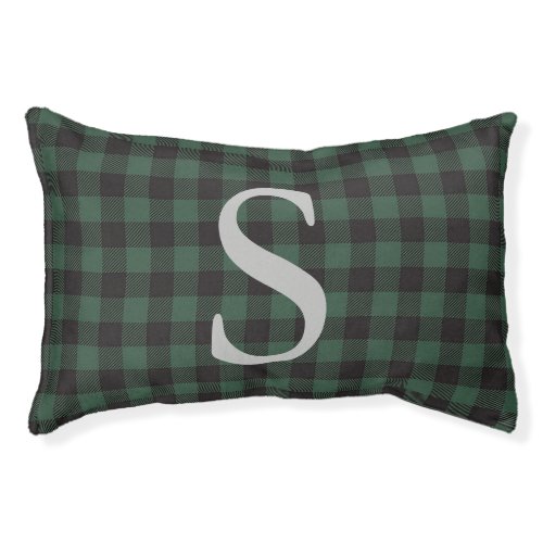 Classic Green Black Buffalo Tartan Plaid Monogram Pet Bed