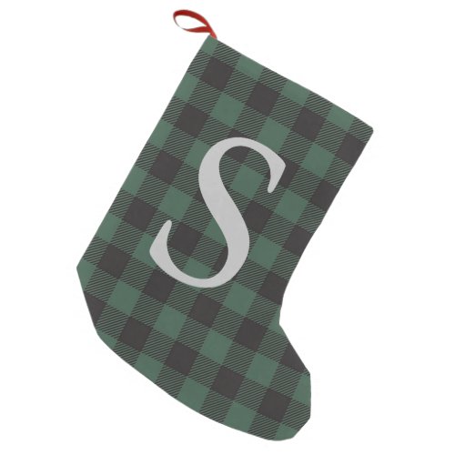 Classic Green Black Buffalo Tartan Plaid Monogram  Small Christmas Stocking