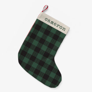 Classic Green Black Buffalo Tartan Plaid Name Small Christmas Stocking