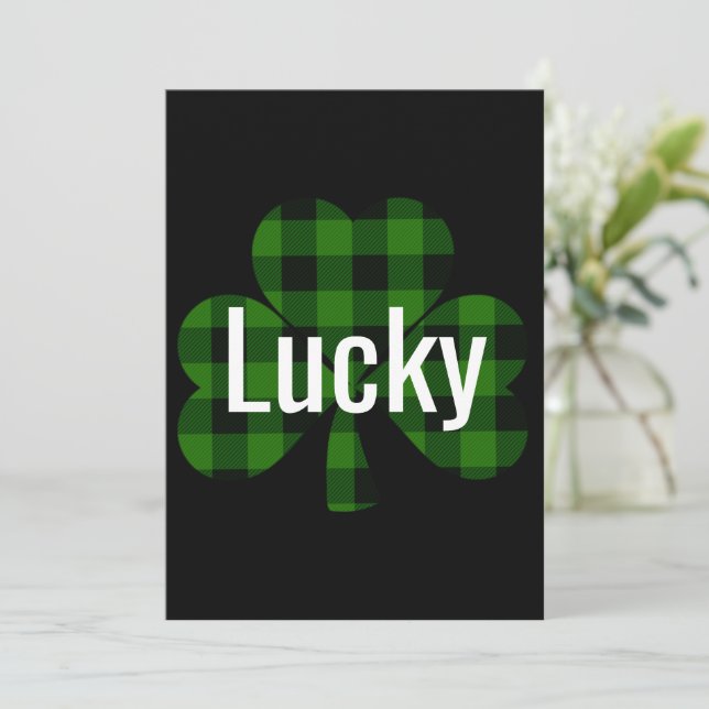 Classic green black plaid shamrock  invitation (Standing Front)