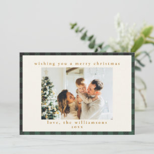 Classic Green Black Tartan Plaid 1 Photo Merry Holiday Card