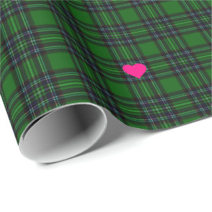 Classic Green Black tartan Plaid pink heart accent Wrapping Paper