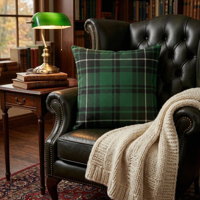 Classic Green & Black Tartan Plaid Throw Pillow (Creator Uploaded)