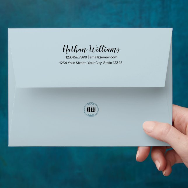 Classic Green Blue Mountain Monogram Personalized Envelope (Hand)