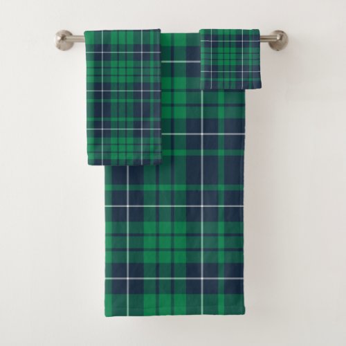 Classic Green Blue Plaid Bath Towel Set