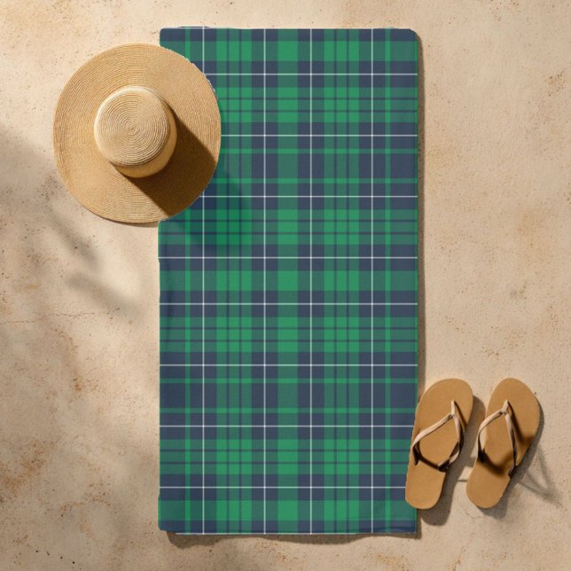 Classic Green Blue Plaid Beach Towel (Classic Green Blue Plaid Beach Towel)