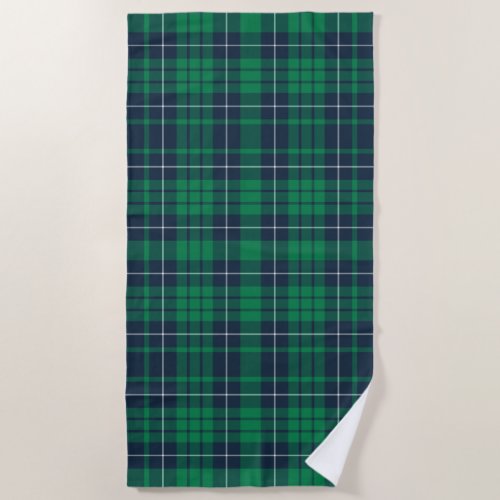 Classic Green Blue Plaid Beach Towel