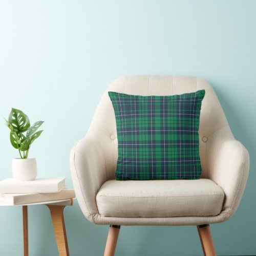 Classic Green Blue Plaid Pattern Throw Pillow