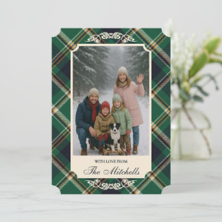 Classic Green Blue Yellow Plaid Pattern Holiday Card