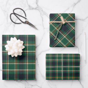 Classic Green Blue Yellow Plaid Pattern Holiday Wrapping Paper Sheets