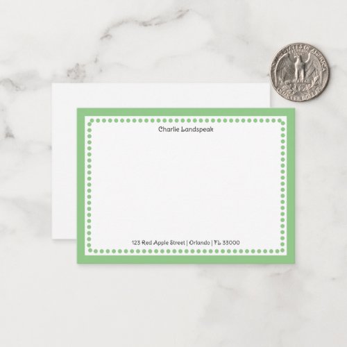 Classic Green Border  Dots Monogrammed  Note Card