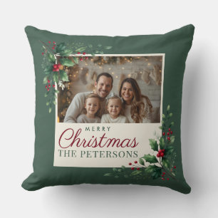 Classic Green Botanical Photo Christmas Pillow