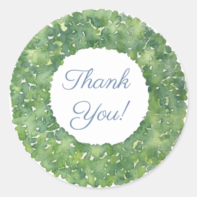 Classic Green Boxwood Wreath Thank You Favor Round Sticker (Front)