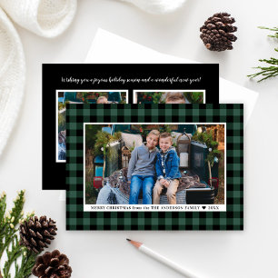 Classic Green Buffalo Plaid Merry Christmas Photo Holiday Card