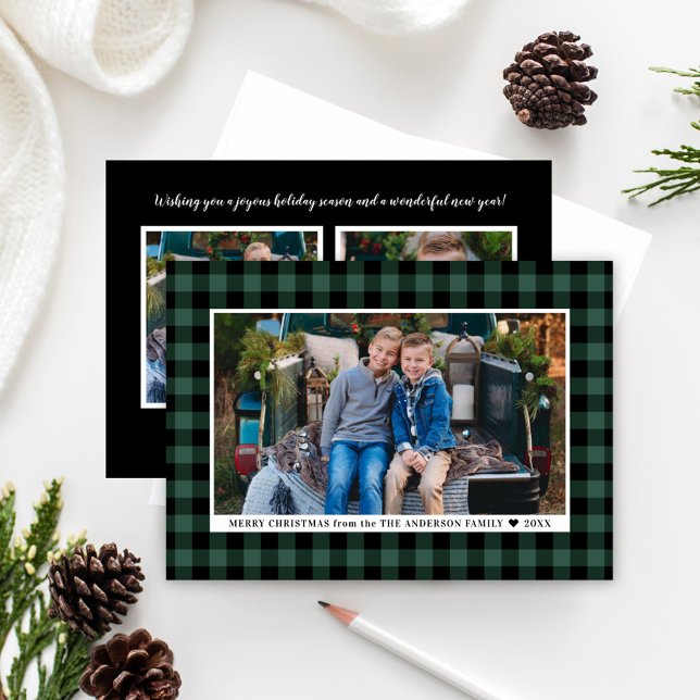 Classic Green Buffalo Plaid Merry Christmas Photo Holiday Card (Creator Uploaded)