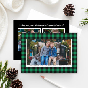 Classic Green Buffalo Plaid Merry Christmas Photo Holiday Card