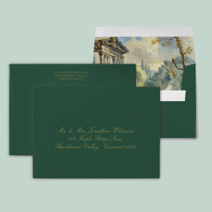Classic Green Calligraphy Baroque Art Wedding Envelope